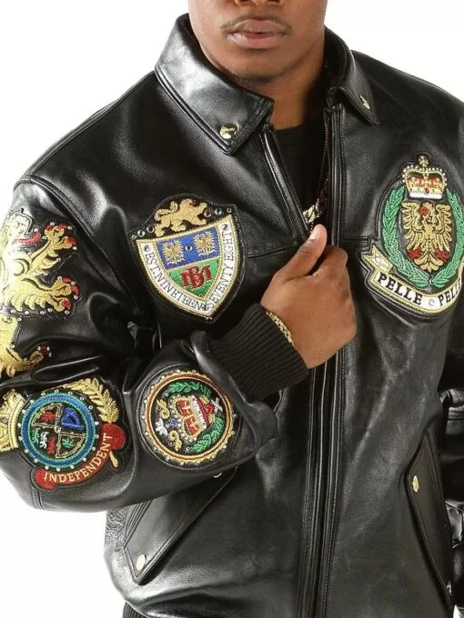 Black and Brown Coat of Arms Pelle Pelle 1978 Leather Jacket