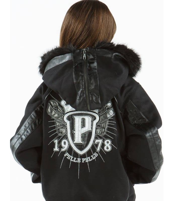 Kids Pelle Pelle Clasic 1978 Black Fur Hooded Jacket