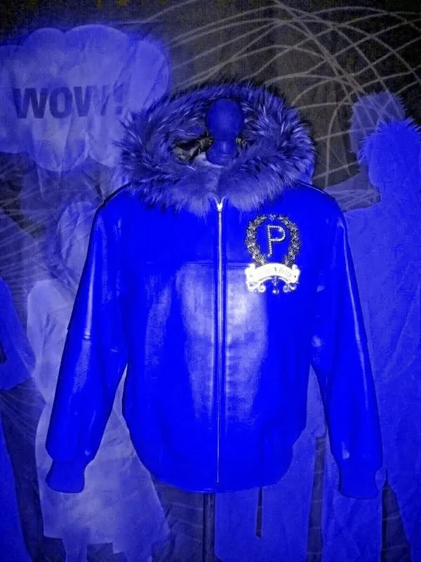 Pelle Pelle Fur Trim Bomber Blue Jacket