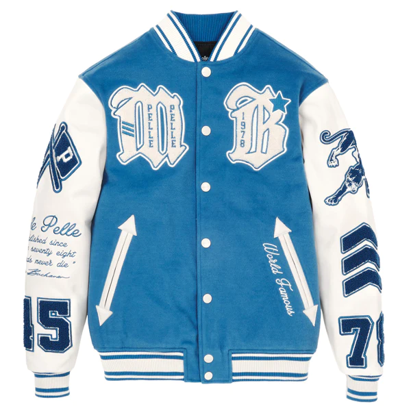 Men Pelle Pelle Blue Varsity Jacket