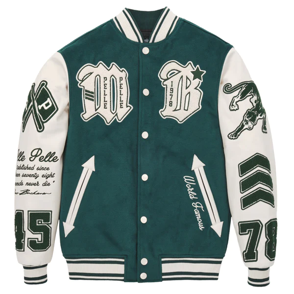 Men Pelle Pelle Green Varsity Jacket