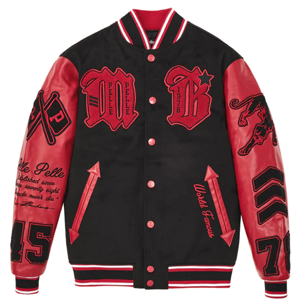 Men Pelle Pelle Red And Black Varsity Jacket