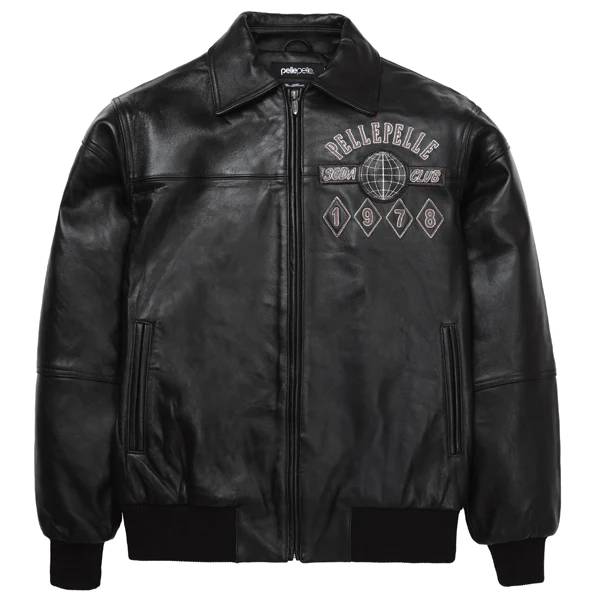 Men Pelle Pelle World Famous Soda Club Plush Black Jacket