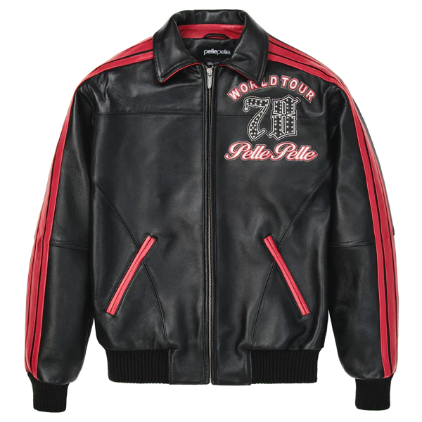 Men Pelle Pelle World Tour Plush Black And Red Jacket
