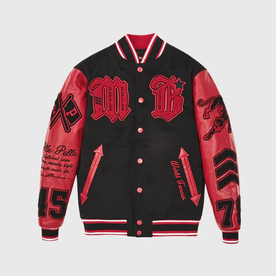 Men’s Pelle Pelle Wool Varsity Jacket Black/Red