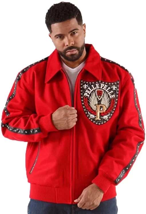 Pelle Pelle Band Of Brothers Crimson Red Wool Blouson Jacket