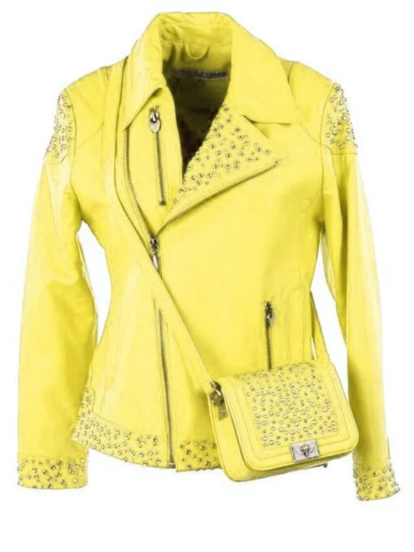 Pelle Pelle Studded Asymmetrical Princess Cut Yellow Jacket