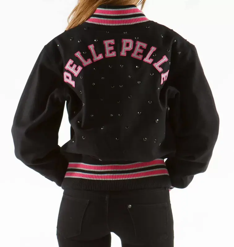 Pelle-Pelle-Black-Studded-1978-Varsity-Wool-Jacket.webp Pelle Pelle Black Studded 1978 Varsity Wool Jacket - Image 1
