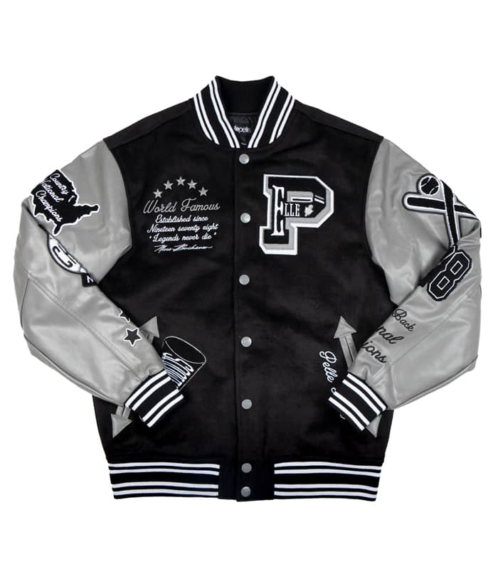 Pelle Pelle Black World Famous Wool and Leather Varsity Jacket