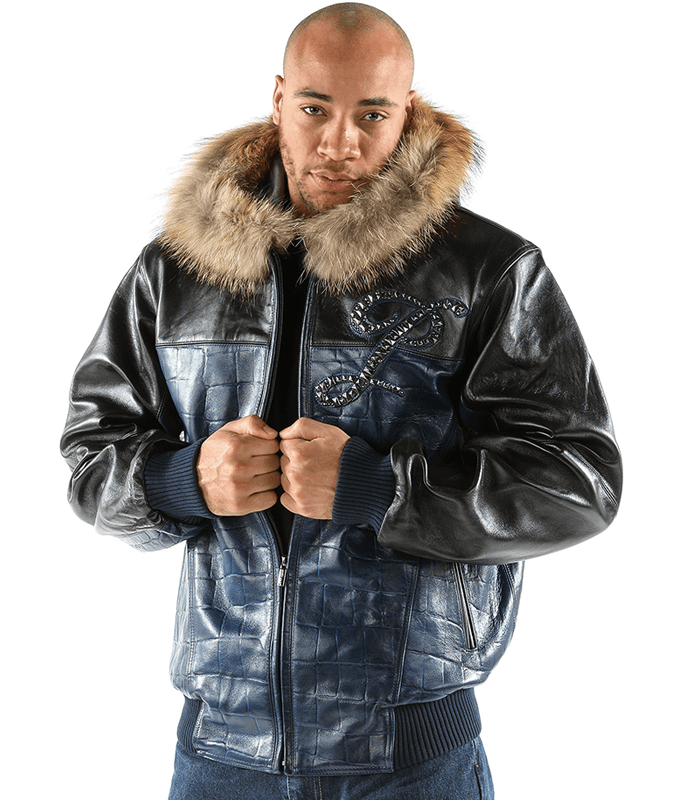 Pelle-Pelle-Black-and-Blue-Leather-Jacket-with-Fur-Hood-1.png Pelle Pelle Black and Blue Leather Jacket with Fur Hood