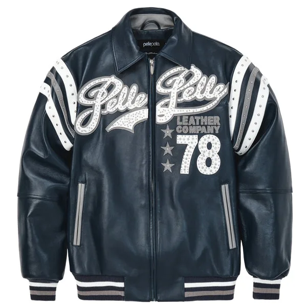 Pelle Pelle Encrusted Varsity Plush Navy Jacket