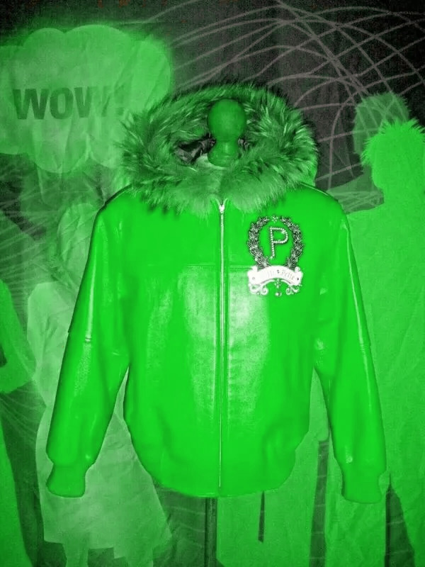 Pelle-Pelle-Fur-Trim-Bomber-Green-Jacket.jpg Pelle Pelle Fur Trim Bomber Green Jacket - Image 1