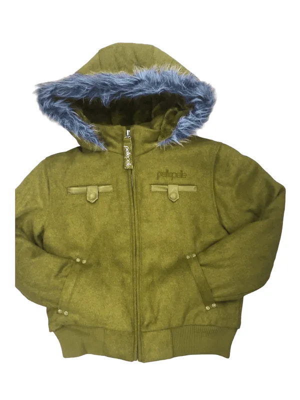 Pelle Pelle Kids Hooded Light Green Bomber Jacket