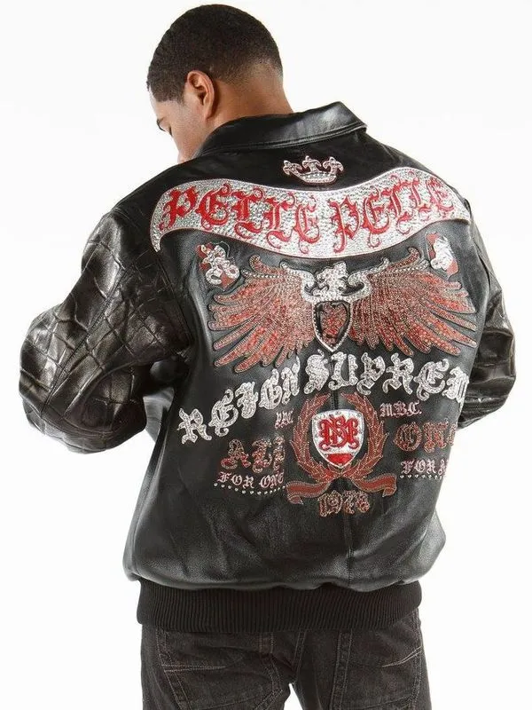 Pelle Pelle Mens All For One One For All Black Leather Jacket
