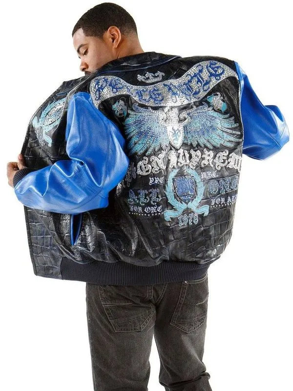Pelle Pelle Mens All For One One For All Blue Leather Jacket