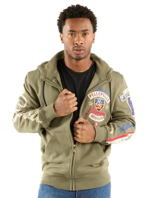 Pelle Pelle Mens American Bruiser Olive Hoodie