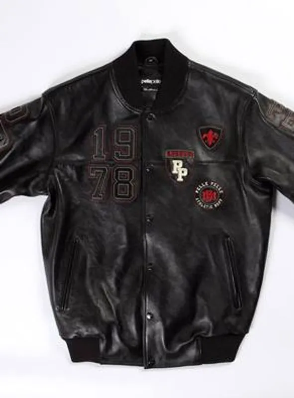 Pelle Pelle Mens Black Bomber Varsity Leather Jacket