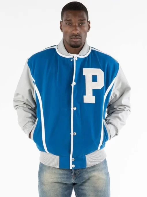 Pelle Pelle Mens Blue Letterman Varsity Jacket
