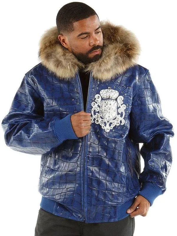 Pelle-Pelle-Mens-Crocodile-Skin-Fur-Hooded-Blue-Leather-Jacket.webp Pelle Pelle Mens Crocodile Skin Fur Hooded Blue Leather Jacket