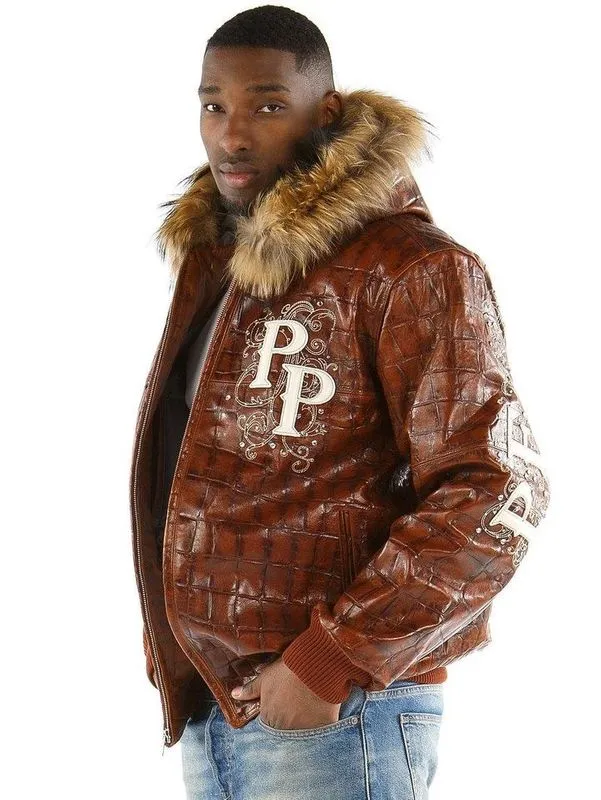 Pelle-Pelle-Mens-Crocodile-Skin-Fur-Hooded-Brown-Leather-Jacket.webp Pelle Pelle Mens Crocodile Skin Fur Hooded Brown Leather Jacket