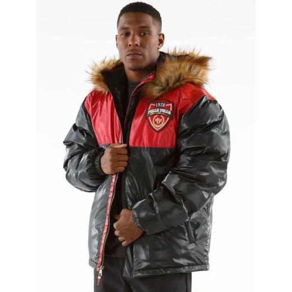 Pelle Pelle Gray And Red Puffer Hooded Coat