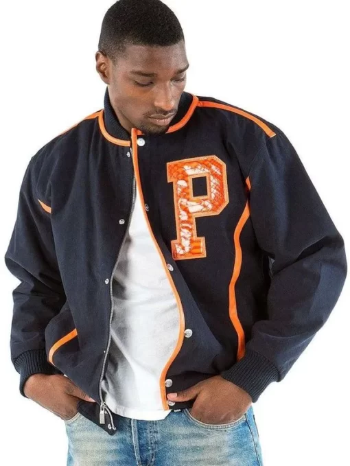 Pelle Pelle Mens Letterman Bomber Navy Blue Varsity Jackets