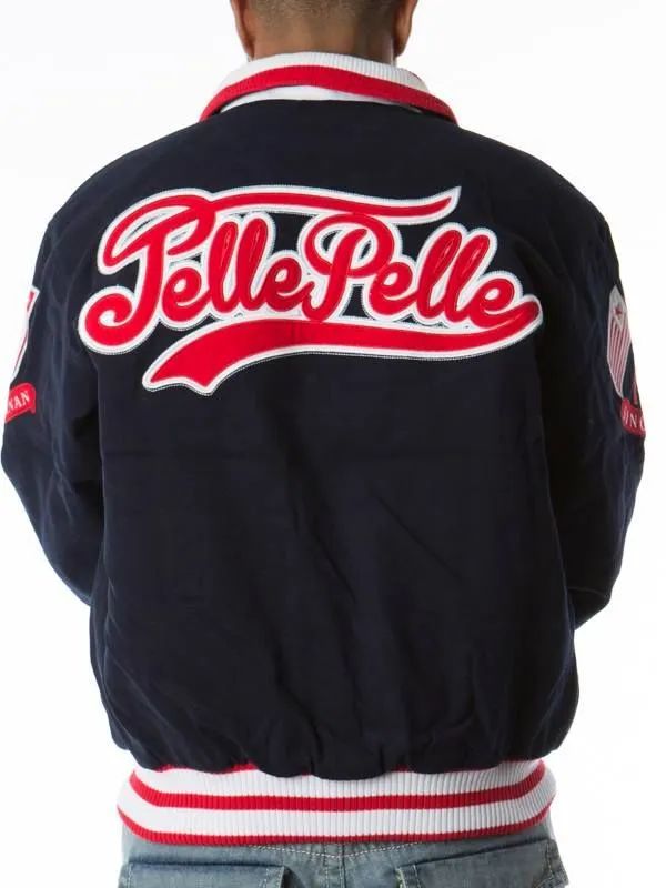 Pelle Pelle Mens Navy Blue Bomber Wool Jacket