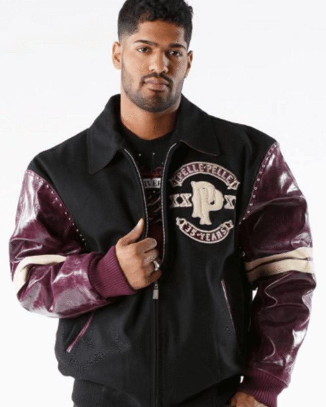 Pelle Pelle Mens Panther Wool Black and Plum Jacket