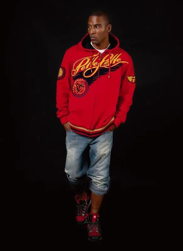 Pelle Pelle Mens Red Wool Varsity Hooded Jacket
