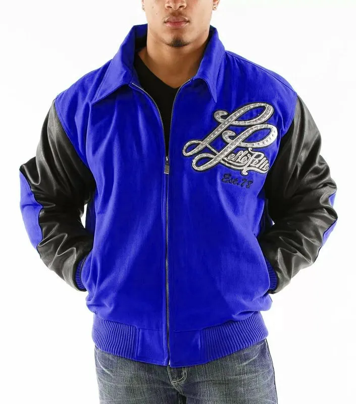 Pelle Pelle Mens Royal Blue and Black Varsity Jacket