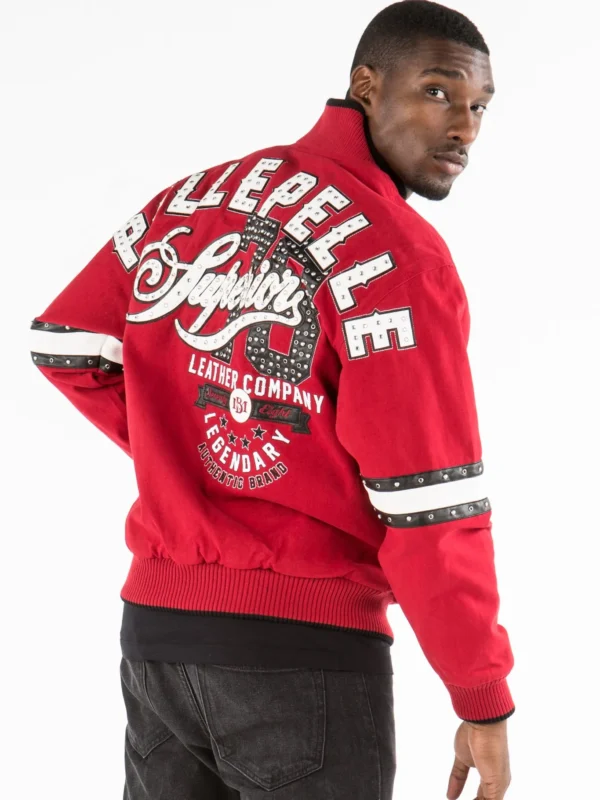 Pelle Pelle Mens Superior Red Varsity Jacket