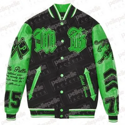 Pelle Pelle New Varsity Black and Green Plush Jacket