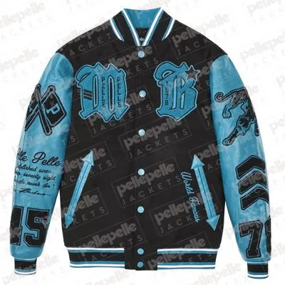 Pelle Pelle New Varsity Black and Gray Plush Jacket