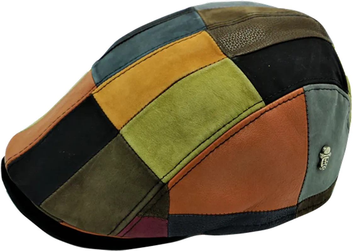 Pelle-Pelle-Patchwork-Flat-Genuine-Leather-Cap.webp Pelle Pelle Patchwork Flat Genuine Leather Cap - Image 1