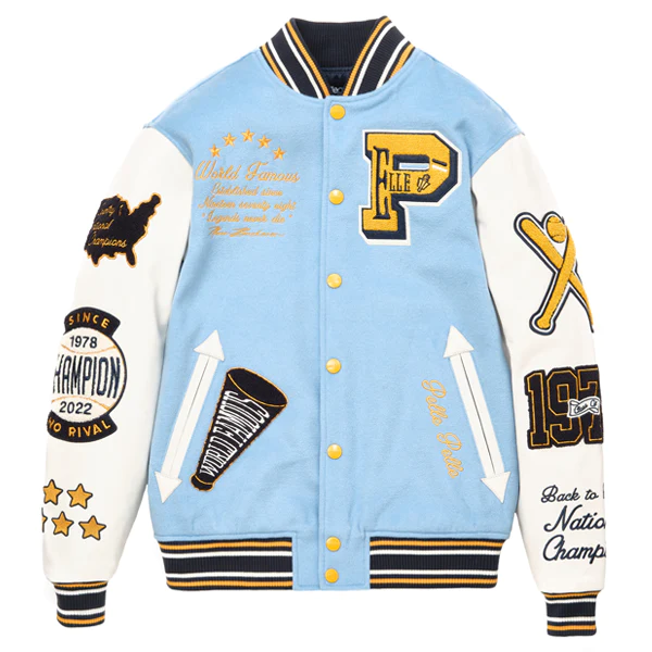 Pelle Pelle Sky Blue And White Varsity Jacket