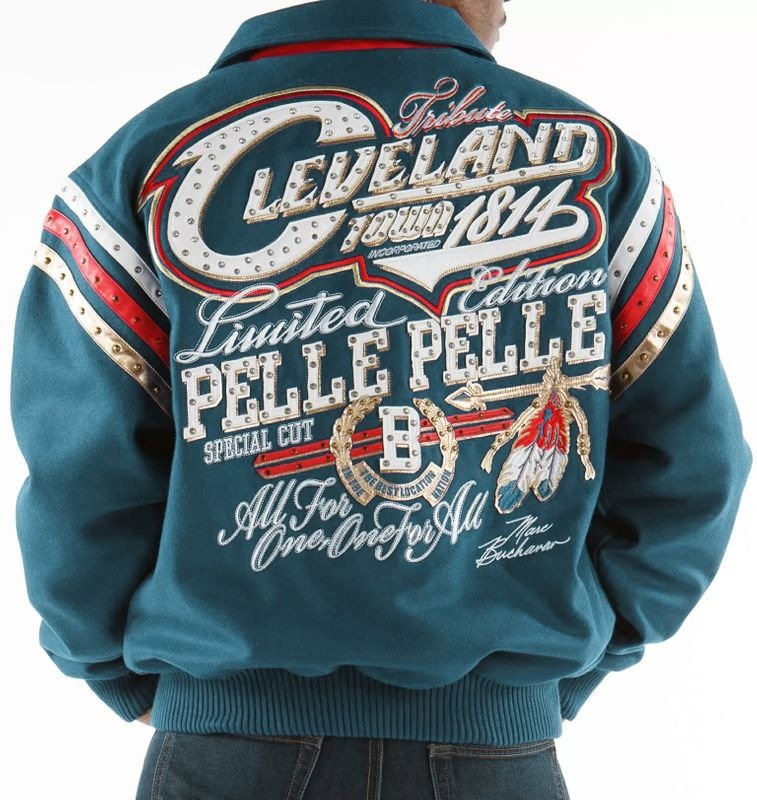 Pelle-Pelle-Teal-Cleveland-Tribute.jpeg Pelle Pelle Teal Cleveland Tribute Special Cut Jacket - Image 1
