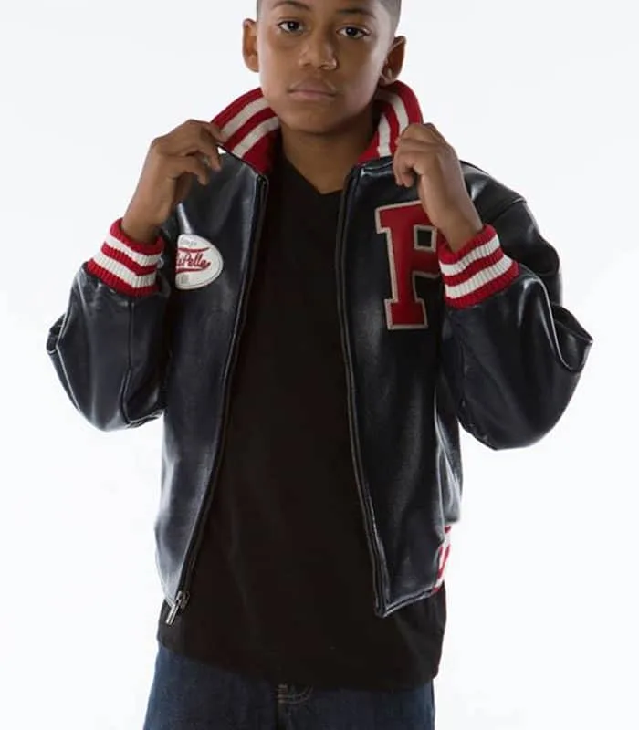 Pelle Pelle Varsity Bomber Navy Plush Kids Leather Jacket