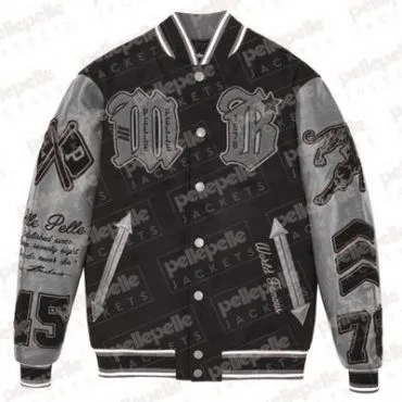 Pelle-Pelle-Verdi-Black-Leather-Jacket-16.webp Pelle Pelle New Varsity Black and Gray Plush Jacket