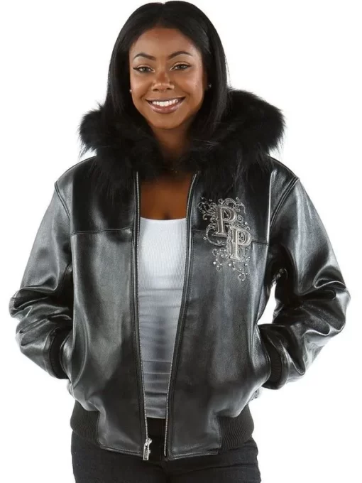 Pelle Pelle Women Black Fur Hooded Leather Jacket