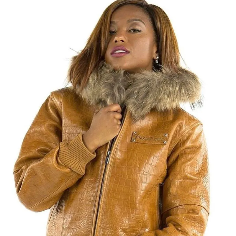 Pelle Pelle Women Crocodile Mustard Leather Jacket