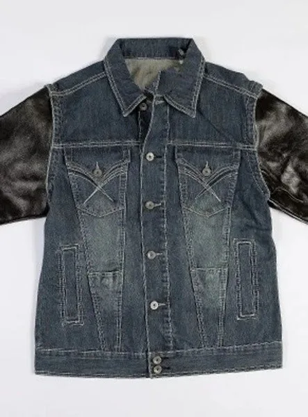 Pelle Pelle Womens Blue With Black Sleeves Denim Jacket