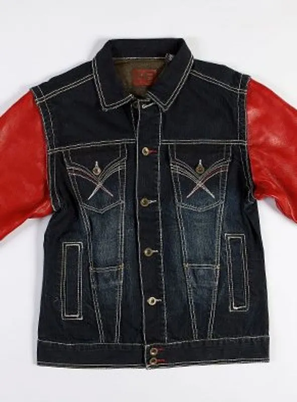 Pelle Pelle Womens Blue With Red Sleeves Denim Jacket