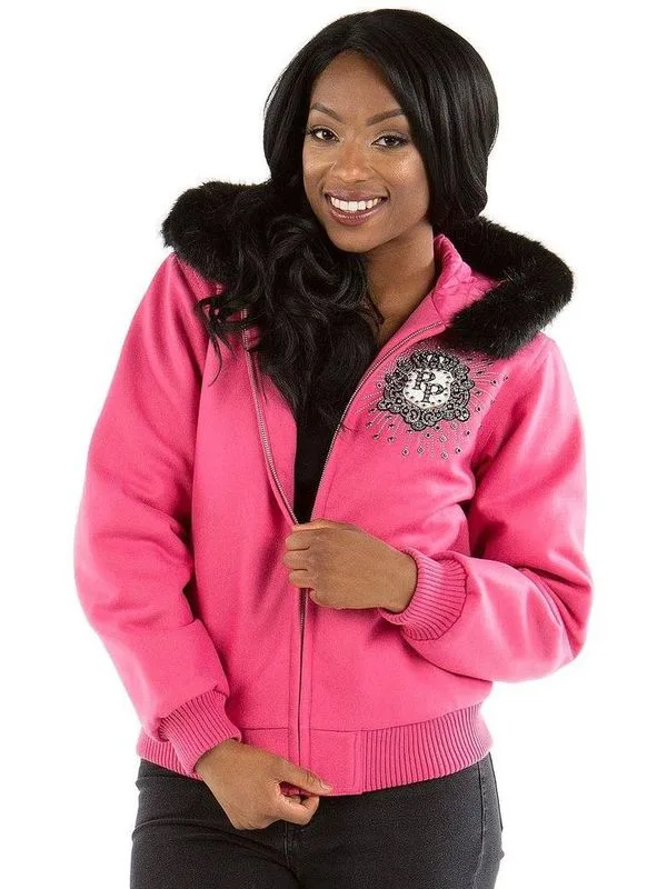 Pelle Pelle Ladies Hooded Pink Crest Jacket
