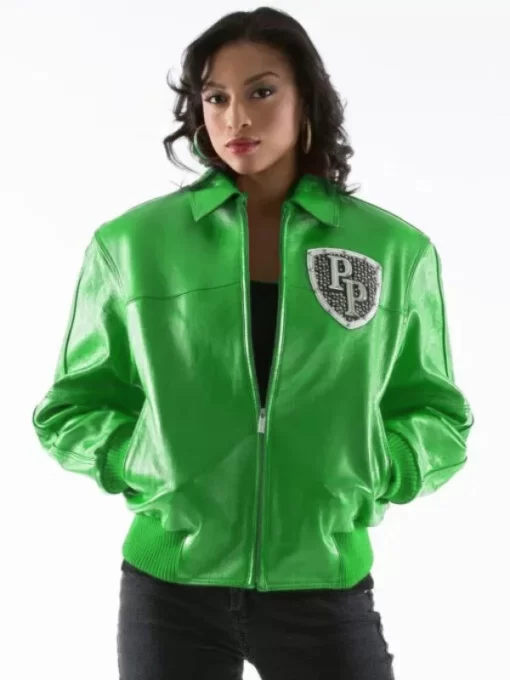 Pelle Pelle Womens Encrusted Varsity Green Jacket