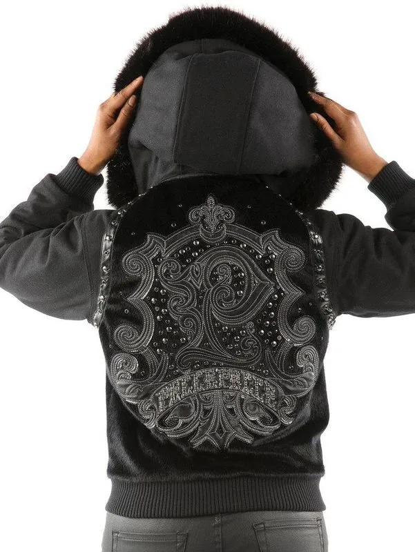 Pelle Pelle Womens Fur Hooded Black Zippered Jacket