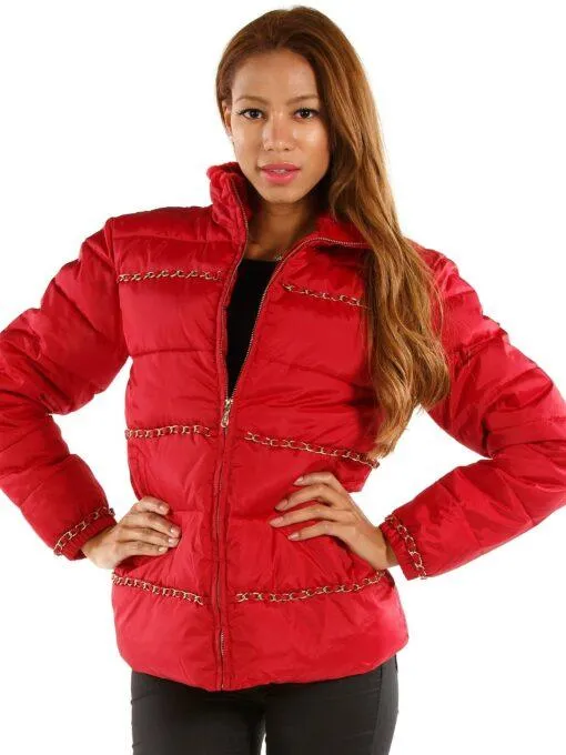 Pelle Pelle Womens Chain Bubble Red Puffer Jacket