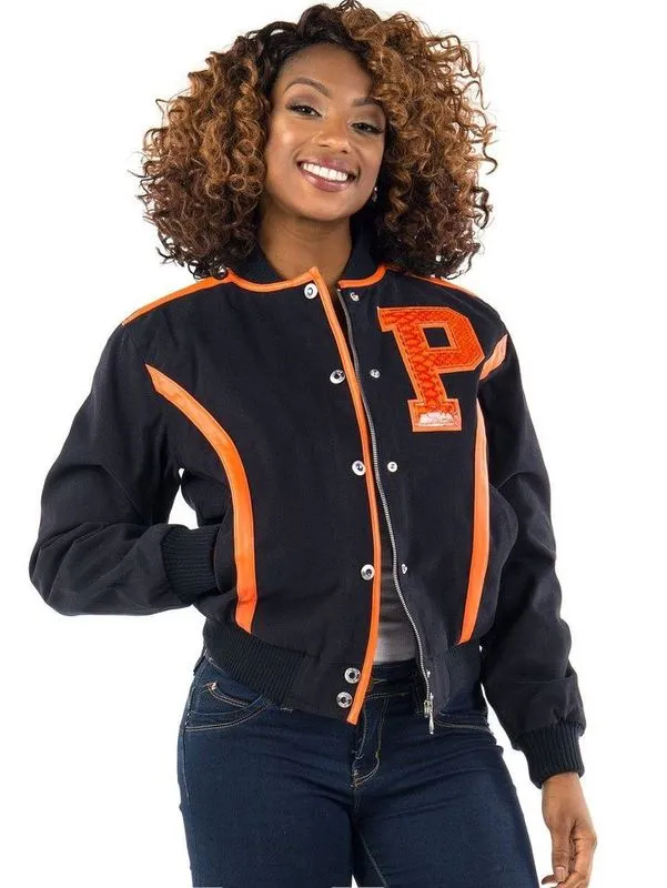 Pelle Pelle Womens Letterman Bomber Navy Blue Varsity Jackets