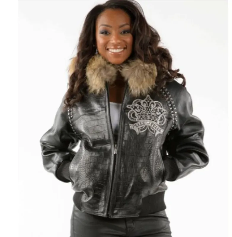 Pelle Pelle Womens Vintage Black Hooded Leather Jacket