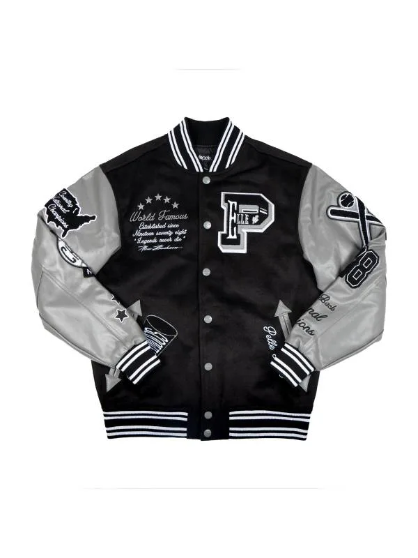 Pelle Pelle World Famous Black & Grey Varsity Jacket
