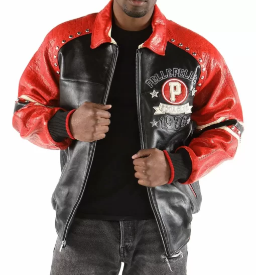 Red-Black-Studded-Pelle-Pelle-Soda-Club-Leather-Jacket-1-510x547-1.webp Red Black Studded Pelle Pelle Soda Club Leather Jacket